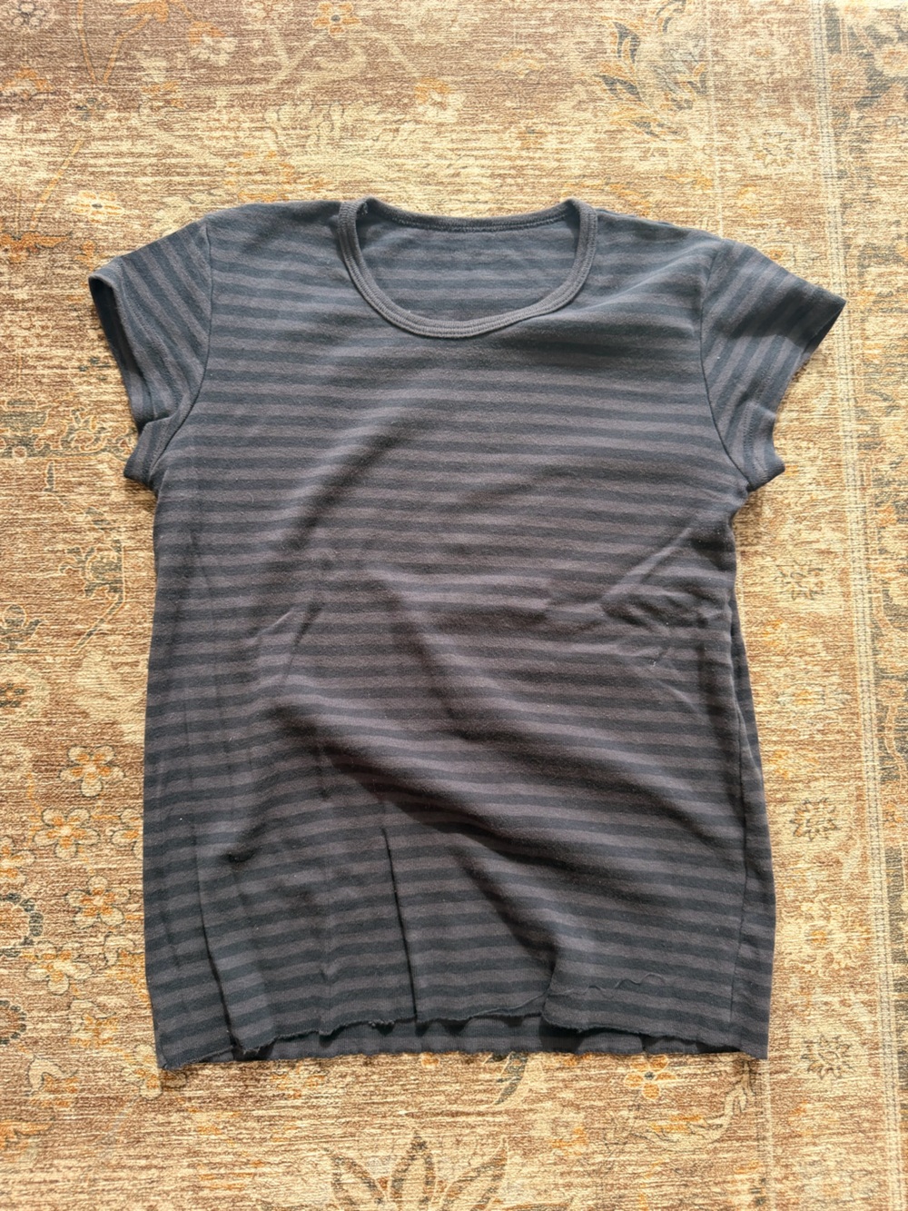 Brandy Melville Black and Charcoal Striped Short Sleeve Tee